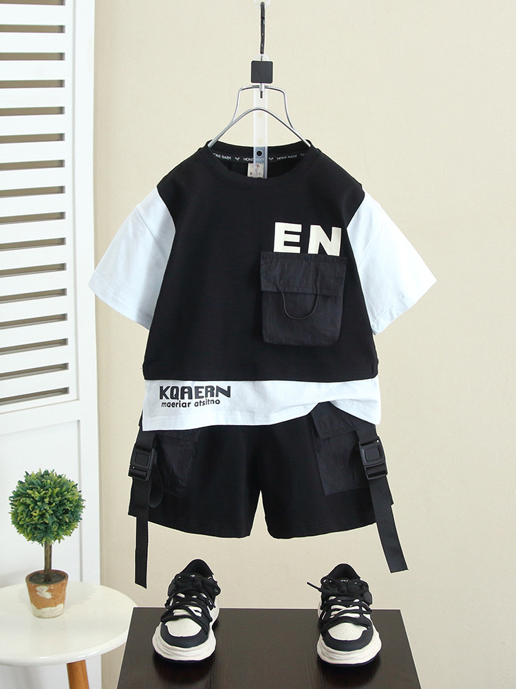 5149 Traje de herramientas de verano para niños 2024 Nuevo traje de dos piezas de manga corta de verano para bebés Hermoso vestido de verano para niños