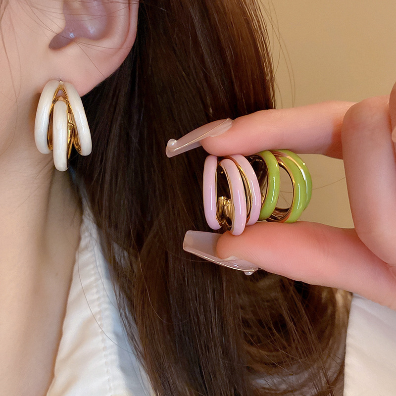 14g Weight Ear Studs Classification 1 Pair Lady C Shape Enamel Plating Alloy Ear Studs