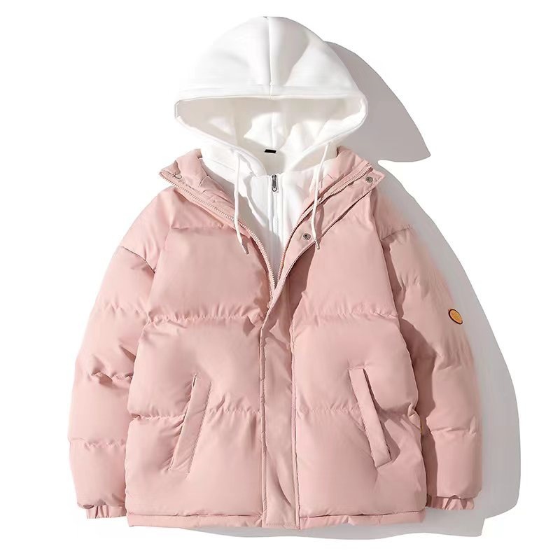 2024 nuevo estilo para hombre pequeño estilo Oxford par con capucha gorra de punto chaqueta de algodón de dos piezas falsa más chaqueta acolchada de terciopelo