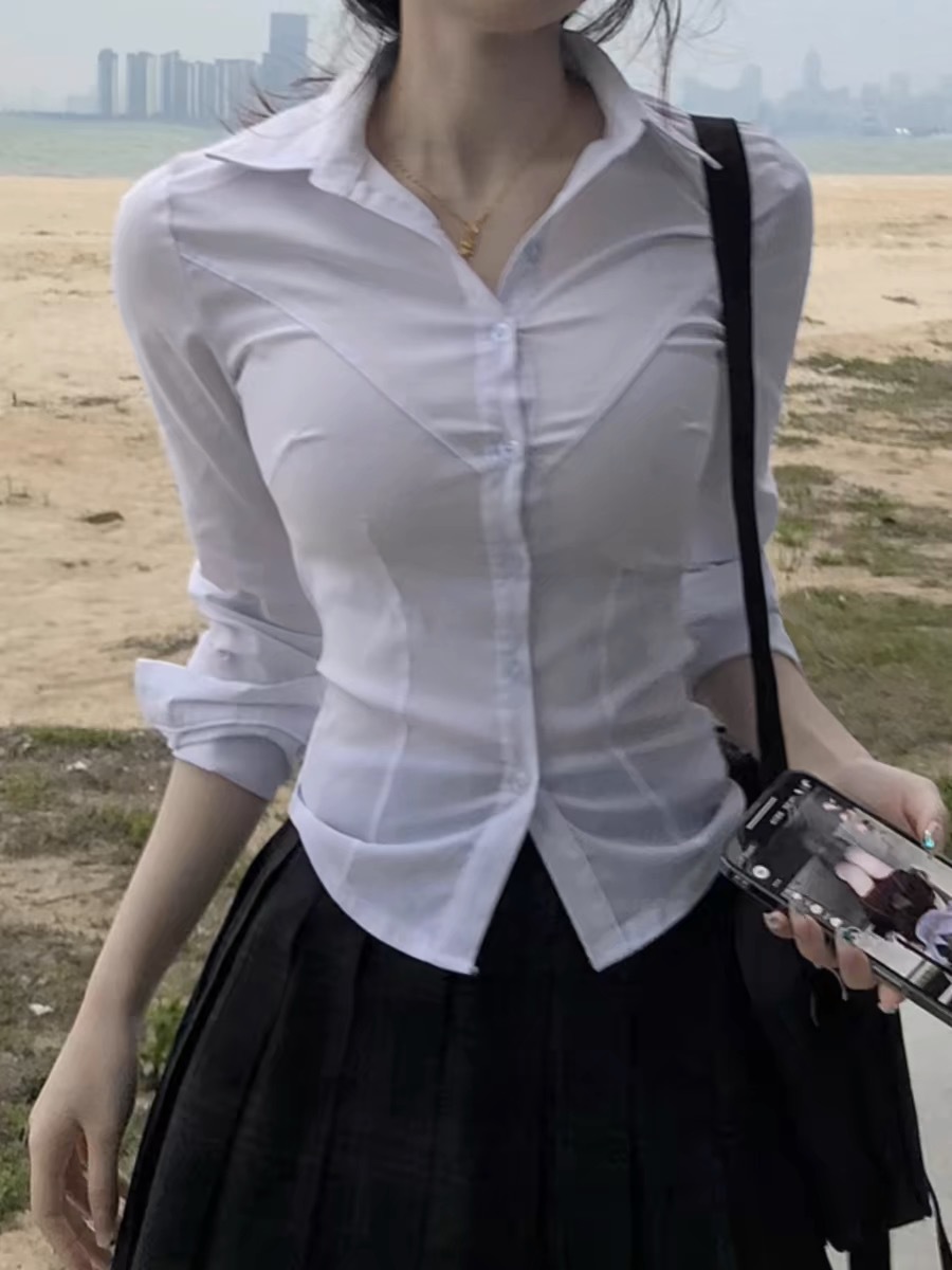 JK 유니폼 허리 셔츠 탑 반팔 원래 대학 스타일 슬림 슬림 화이트 셔츠 뜨거운 여자 정장