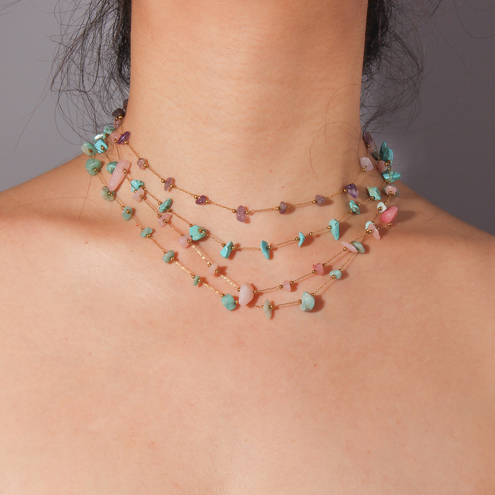 INS estilo caliente europeo y americano estilo bohemio collar de piedra natural pulsera conjunto de joyería de todo fósforo de verano para mujer 18K