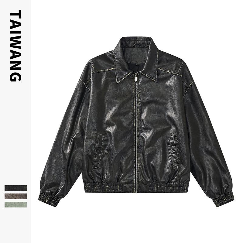 Men's Clothing Retro Lapel Leather Jacket Men's Autumn and Winter New Loose Casual Coat_voghion.com