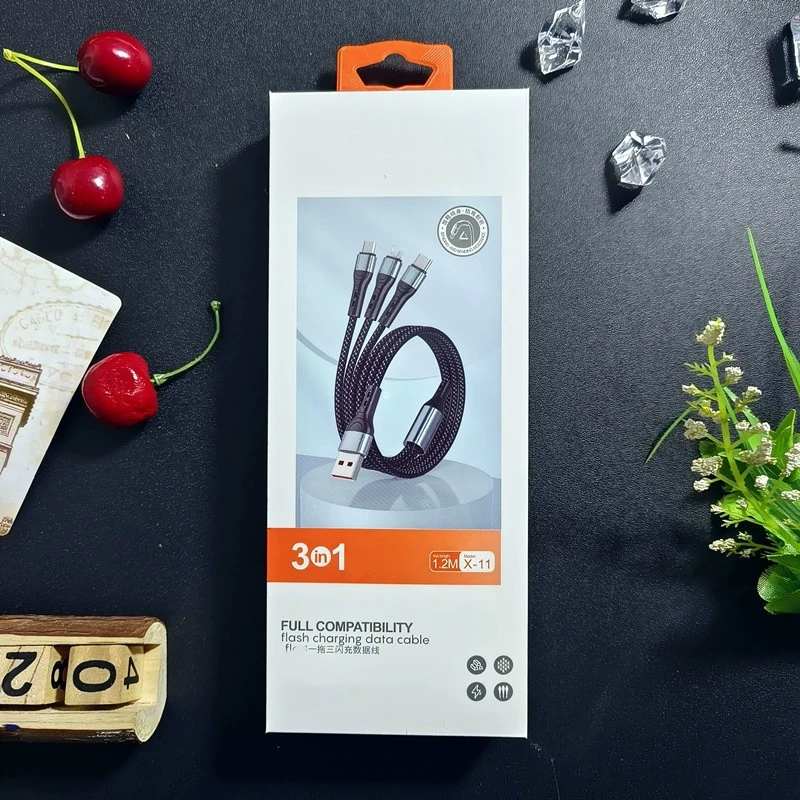 X-11 совместимая вспышка зарядка Быстрая зарядка один-три плетеный кабель для передачи данных линия зарядки Android Pingguo Type-C зарядка одновременно