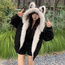 麂皮绒座山雕棉服女2025新款冬季加厚小个子夹棉外套加绒棉衣棉袄
