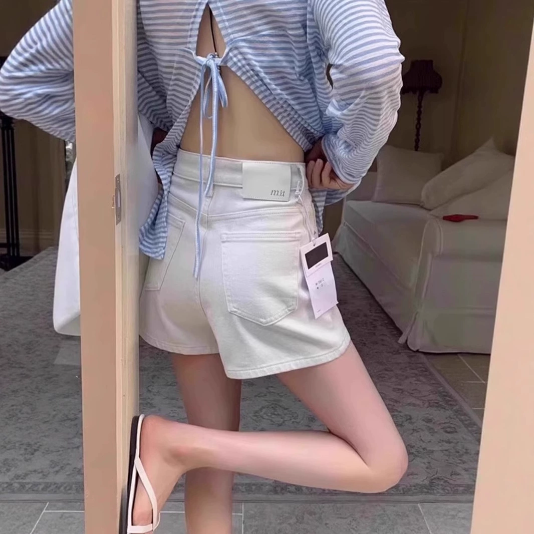 белые прямые джинсовые шорты с высокой талией для женщин летом, свободные и тонкие, повседневные широкие шорты А-силуэта для маленьких людей