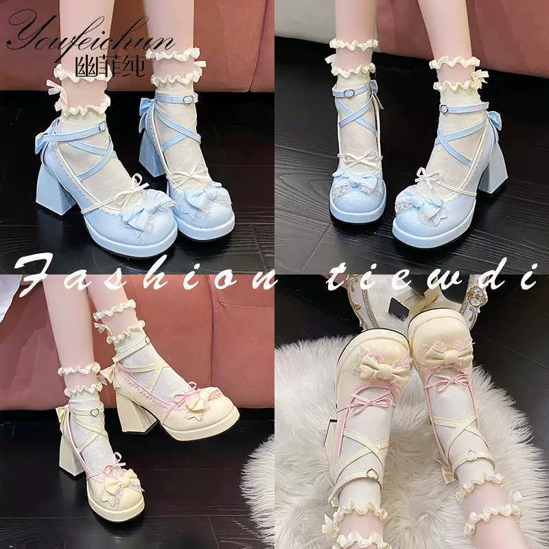 Оригинальные милые и милые туфли Loulita с квадратным круглым носком Мэри Джейн, двойные водонепроницаемые туфли на очень высоком каблуке на платформе с бантом