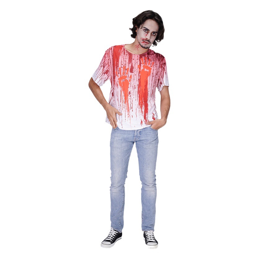 Halloween fantasma Festival de los hombres adultos horror mancha de sangre camiseta Zombie juego de rol etapa fiesta traje COSPLAY