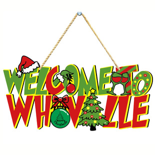 Cross-border New Christmas Letters Welcome Wooden Christmas Tree Decoration Front Door Grinch Party Decoration Hanging Decorations