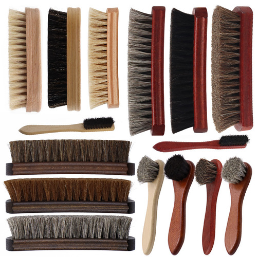 Cross-border Amazon foreign trade high-end horsehair shoe brush, apply oil, polish, clean leather brush, soft hair care brush, wholesale