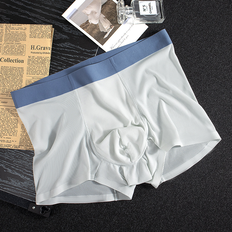 Verano nuevo estilo waffle sin costuras ropa interior de hombre de seda de hielo cómodo transpirable entrepierna bragas de color de contraste de cintura media pantalones de hombre