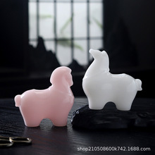 马年吉祥物冰种璞玉陶瓷茶玩茶宠摆件骏马置架摆件手把件送礼佳品