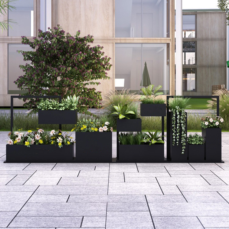 Caja de plantas verdes de hierro forjado al aire libre combinación de bonsai rack rack de flores idílico ranura de flores suelo valla de carretera municipal rack de flores image 3