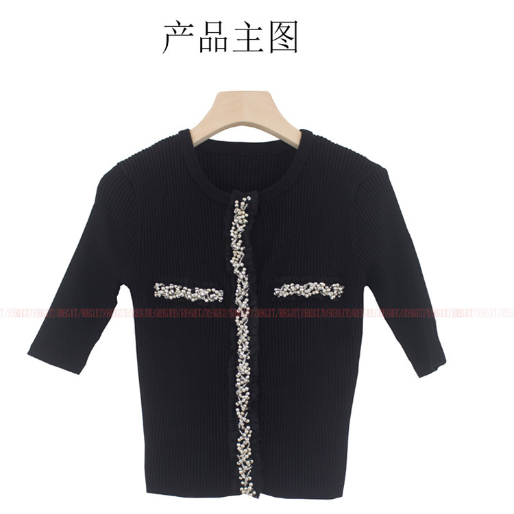 Dalan Ice Silk Sweater Round Neck Slim Fit Dress Fashionable Heavy Embroidery Hand-Stitched Sequins Popular Knitted Cardigan Elegant Dalan Ice Silk Sweater Round Neck Slim Fit Dress Fashionable Heavy Embroidery Hand-Stitched Sequins Popular Knitted Cardigan Elegant