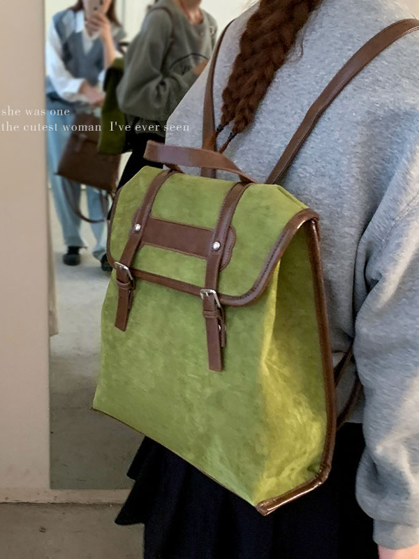 复古英伦风双肩包包女2025新款时尚手提公文包大容量麂皮绒背包|undefined