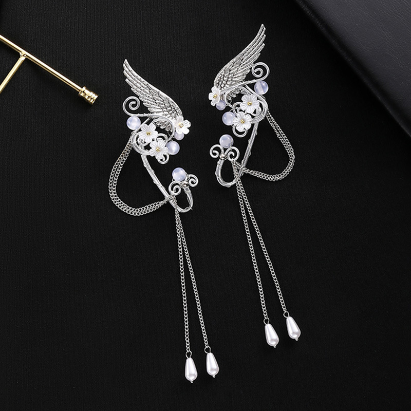 Creative Handmade Elf Angel Wing Ear Clips Without Ear Piercings, Vintage Tassel Earrings for Women, Ins Style