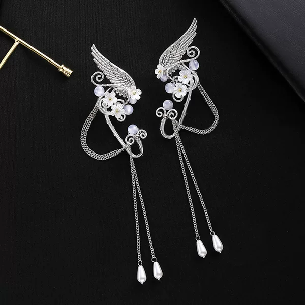 Creative Handmade Elf Angel Wing Ear Clips Without Ear Piercings, Vintage Tassel Earrings for Women, Ins Style