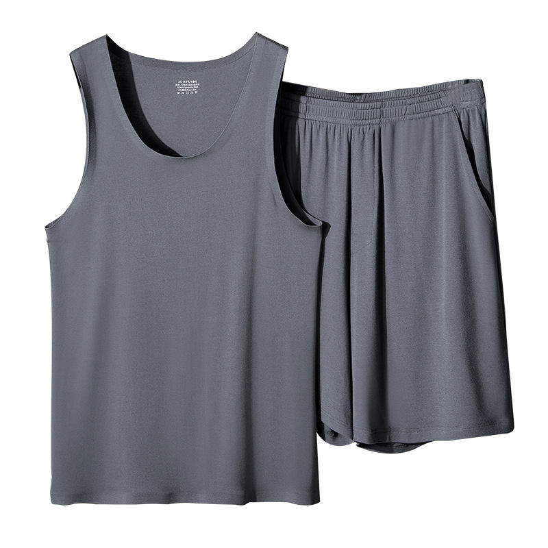 80 de Seda Hielo modal primavera y verano los hombres pijamas traje chaleco pantalones cortos delgada que basa puede ser usado fuera en stock