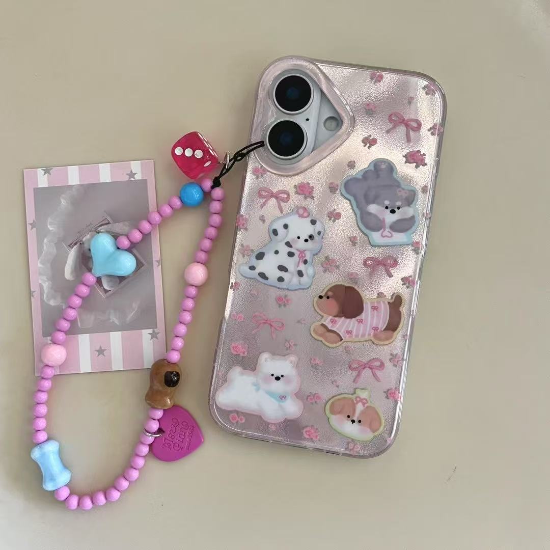 Summer Girl Cute Bowknot Puppy Adecuado para 16ProMax Feather Funda para teléfono móvil 14/15Pro nicho 13 Mujer
