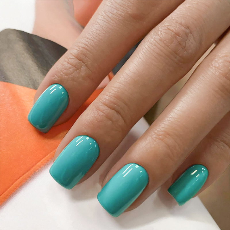 Foreign trade Short wear nail art simple lake blue fingernail patch removable nails White finished wholesale