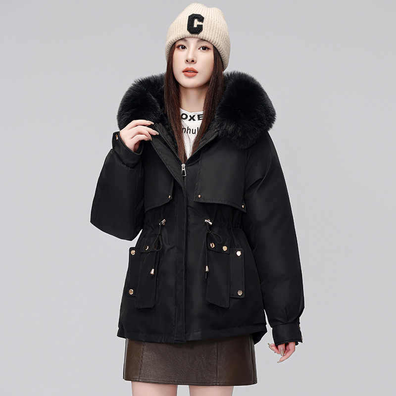 Comercio exterior corto para mujeres 2024 invierno nuevo estilo coreano plumón chaqueta de algodón gruesa y chaqueta caliente de lana grande