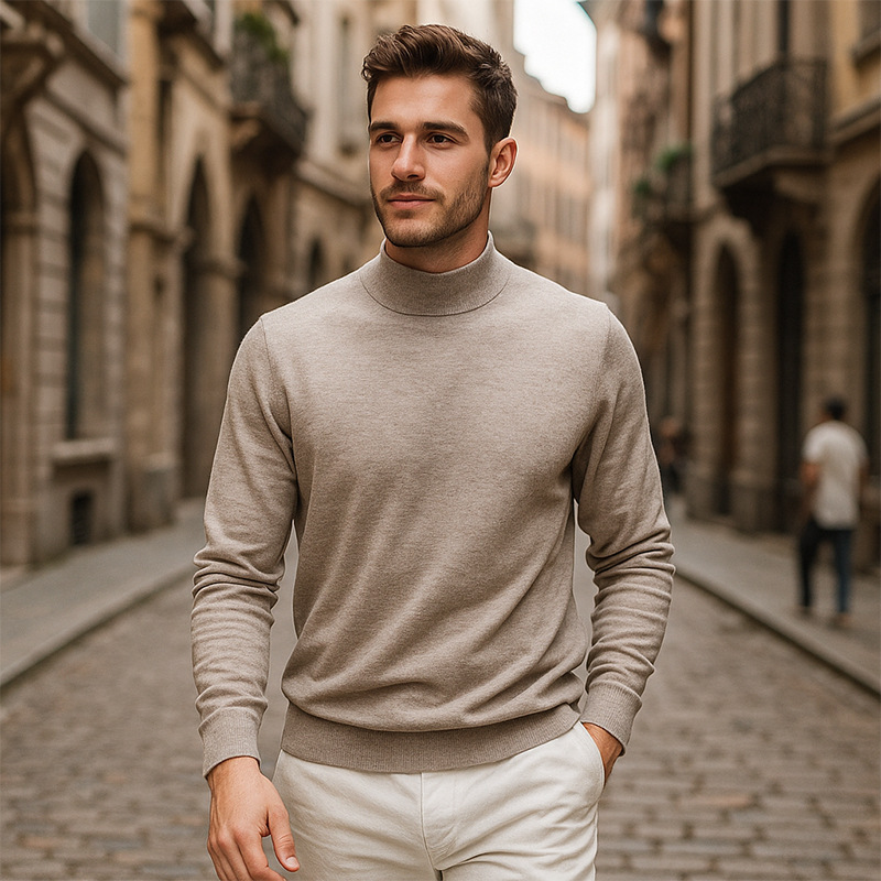 2026 Autumn and Winter New Men's Half-Turtleneck Wool Sweater Men's Solid Color Knitted Top Casual Style Base Shirt