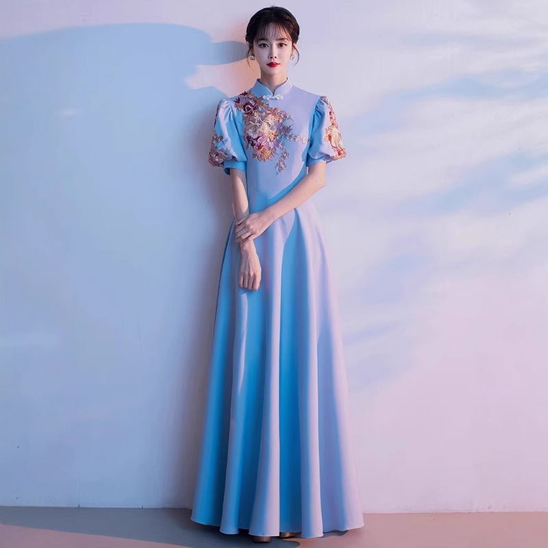 国风大合唱团演出服古筝钢琴独唱比赛指挥服成人礼毕业主持人长裙