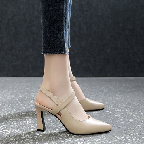 Temperament Sandals Women's Summer  New Thick Heel Medium Heel Soft Leather Straight-Toe Fashion Women's Shoes High Heels