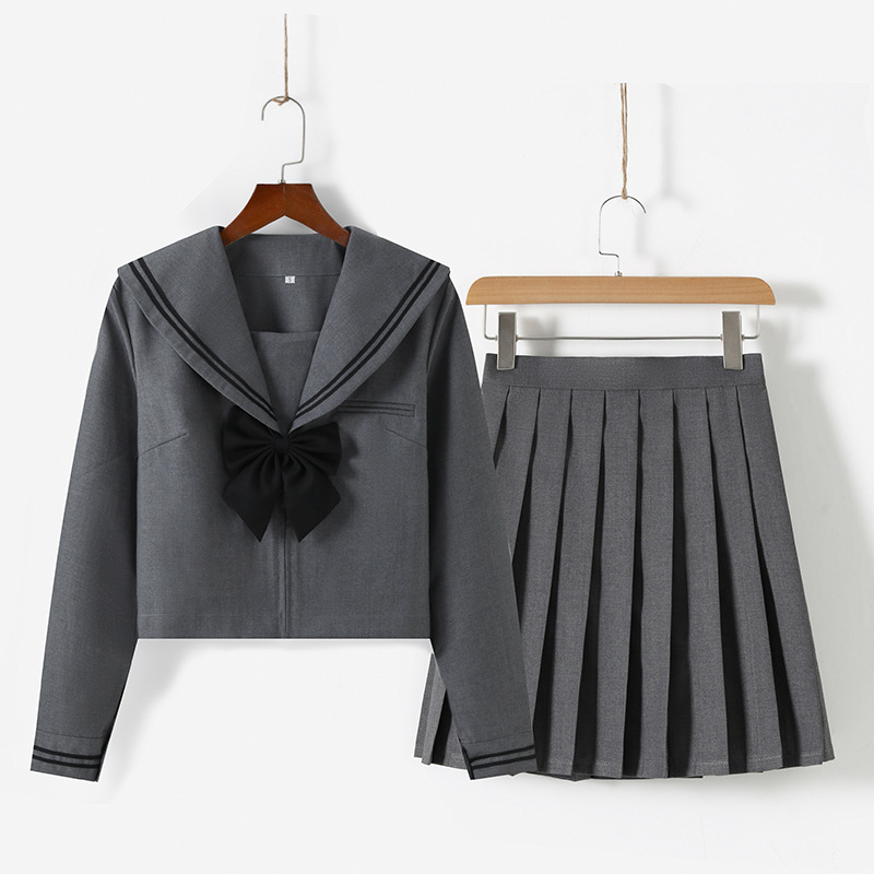 【Douyin】Jk Uniform Gray Two-Piece Sailor Suit Student Uniform Academy Style Spring and Autumn Short and Long Sleeve Pleated Skirt Female Influencer