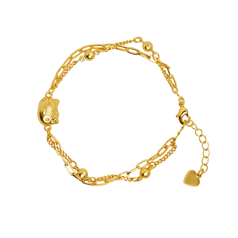 Nueva pulsera de oro de arena vietnamita linda pulsera de doble capa de gato Kitty mujer salvaje durante mucho tiempo sin decoloración joyería de mano al por mayor