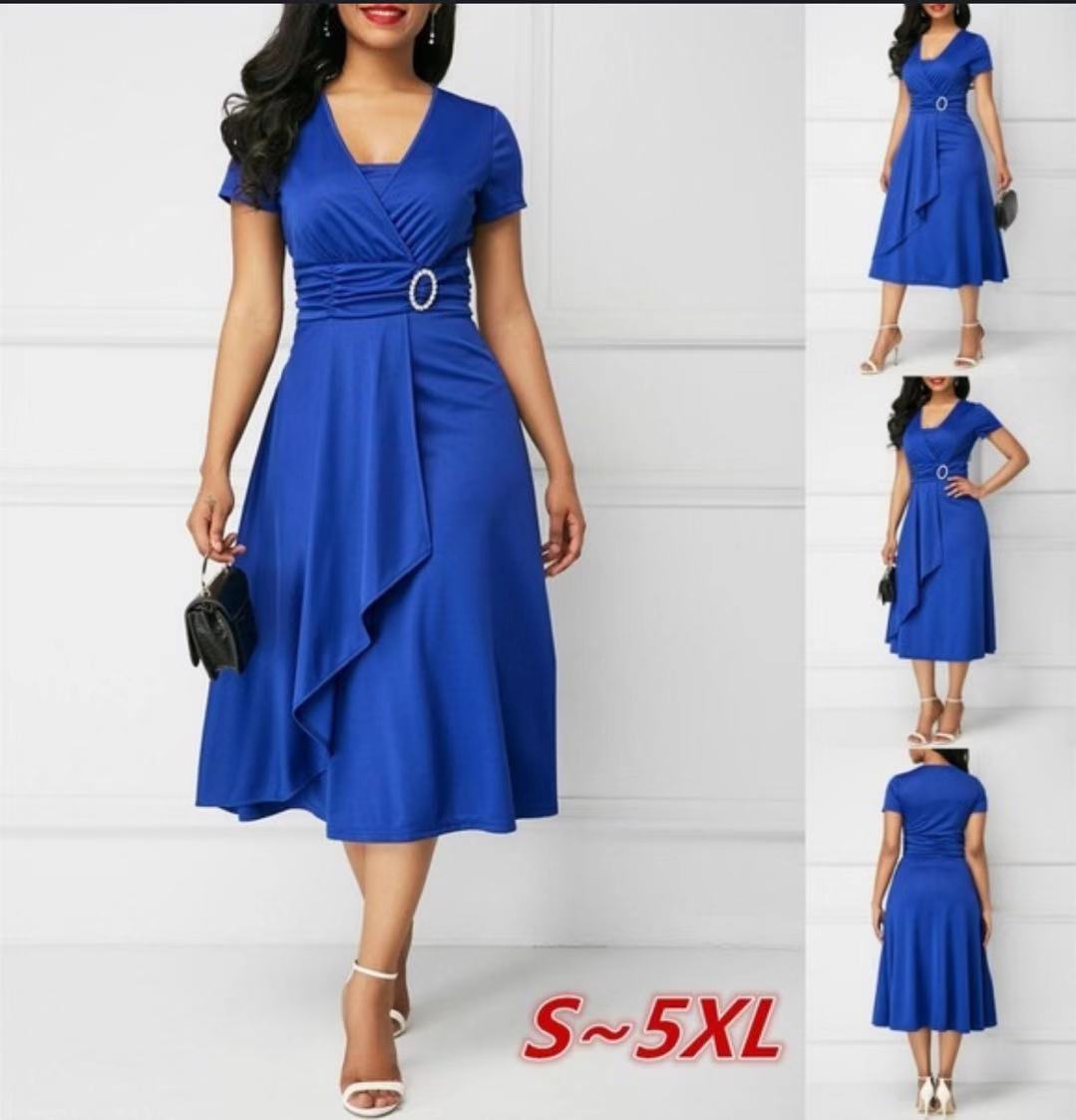 Wholesale Women's Elegant Diamond Solid Color Banquet V Neck Short Sleeve Party cargo-pocket dress display picture 1