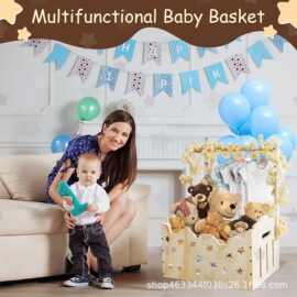 木制婴儿收纳箱洗浴用品收纳篮可手提衣物储物筐玩具收纳筐