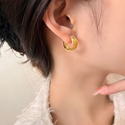 Line earrings for women Korean style retro personality simple cross braided metal earrings earrings  new trend