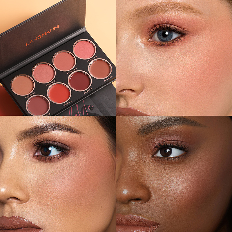 Langmanni Eight-color matte Blush High Disc brightens skin tone Natural Blush Plate Blush Cream undefined
