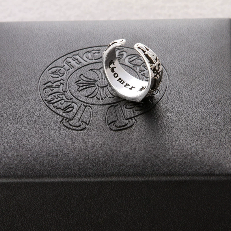 Ring Thai Bank Cylody, retro electroplated silver adjustable knuckle/cross design