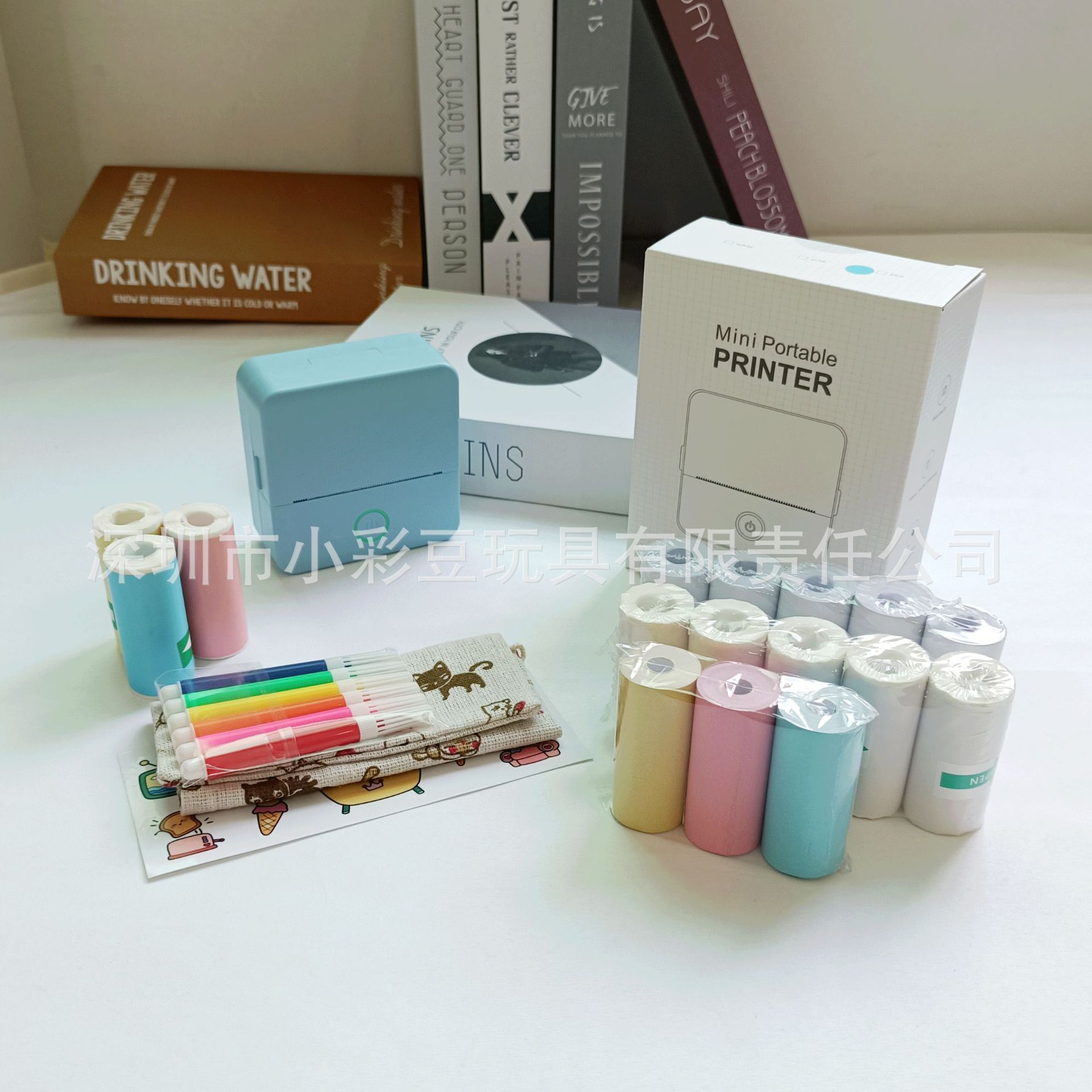 X6 blue +5 thermal paper +5 self-adhesive +3 color paper +3 color self-adhesive +6 color pen sticker bag