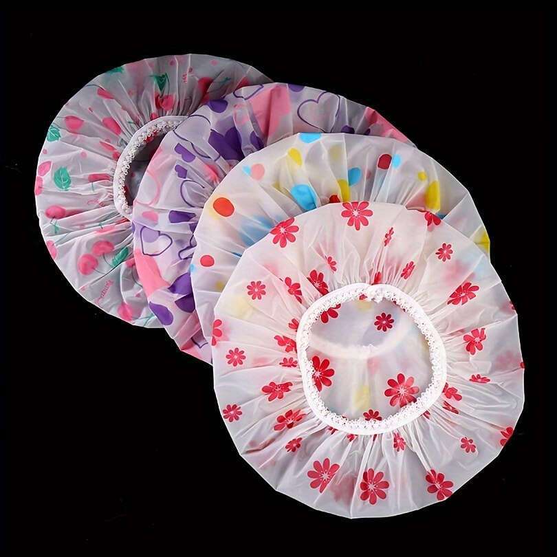 4pcs High Quality Shower Caps with Lace Trim Thickened浴帽