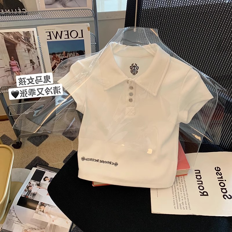 White spring design fitted short T-shirt