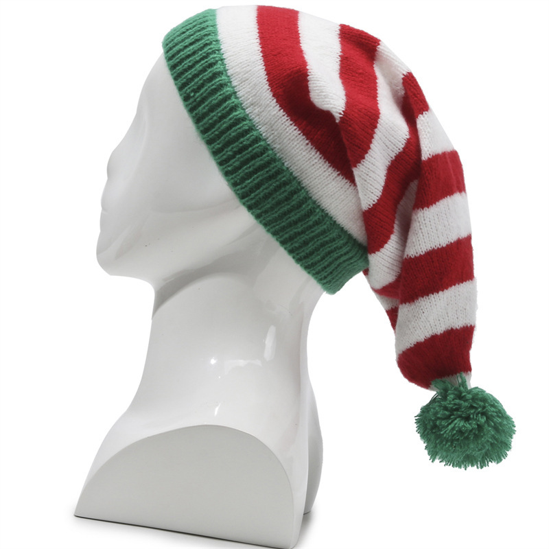 Christmas hat Adult knitted Christmas hat Elf Santa Beanies Red and green knitted crochet hat_voghion.com