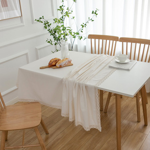 Yiji Qiyun Natural Plain Color Table and Chair Cotton and Linen Tablecloth Cover White Tablecloth Dustproof Coffee Table Cover Manufacturer