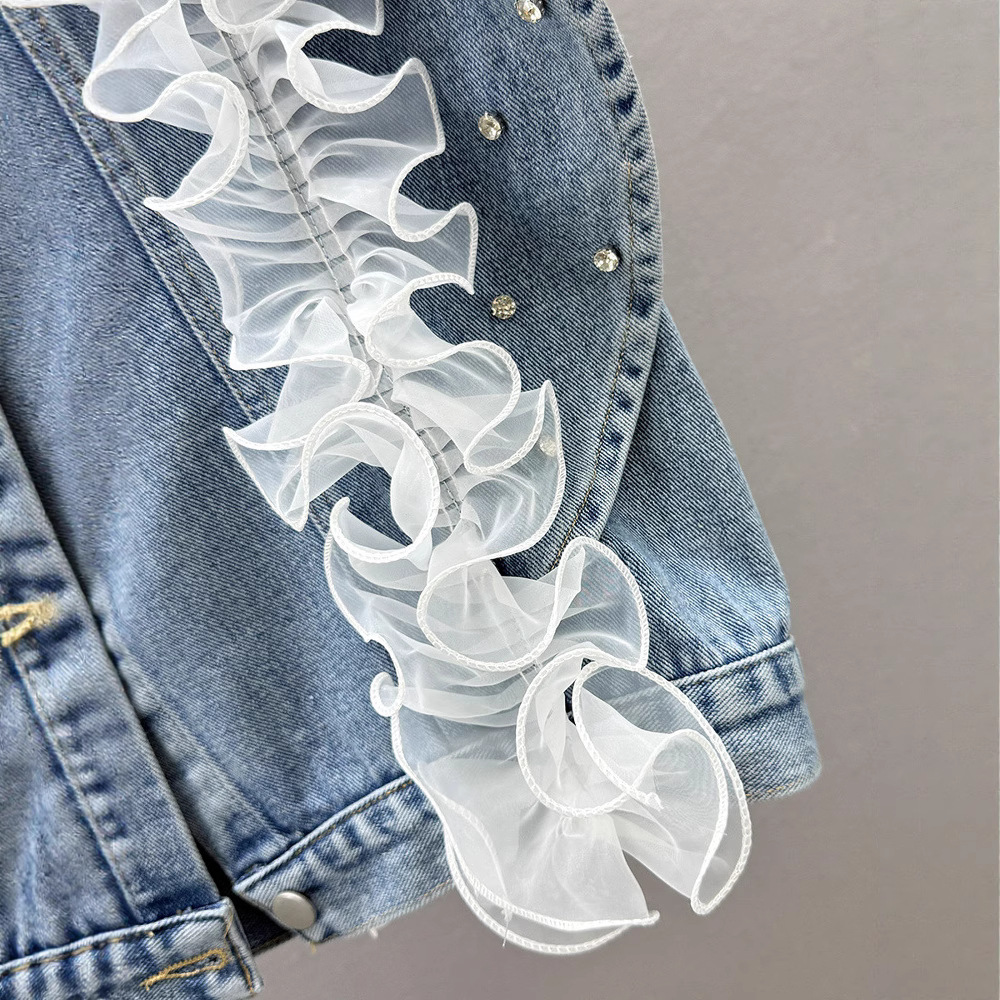 Europa diamante chaleco denim mujer primavera 2025 nuevo suelto delgado sin mangas chaleco de hombro chaqueta marca de moda