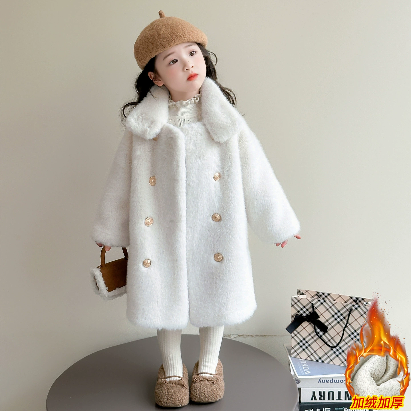 Детское пальто из imitation fur, меховое единство пальто, девочка и дети 2025 новая модная зимняя одежда для детей и средних детей