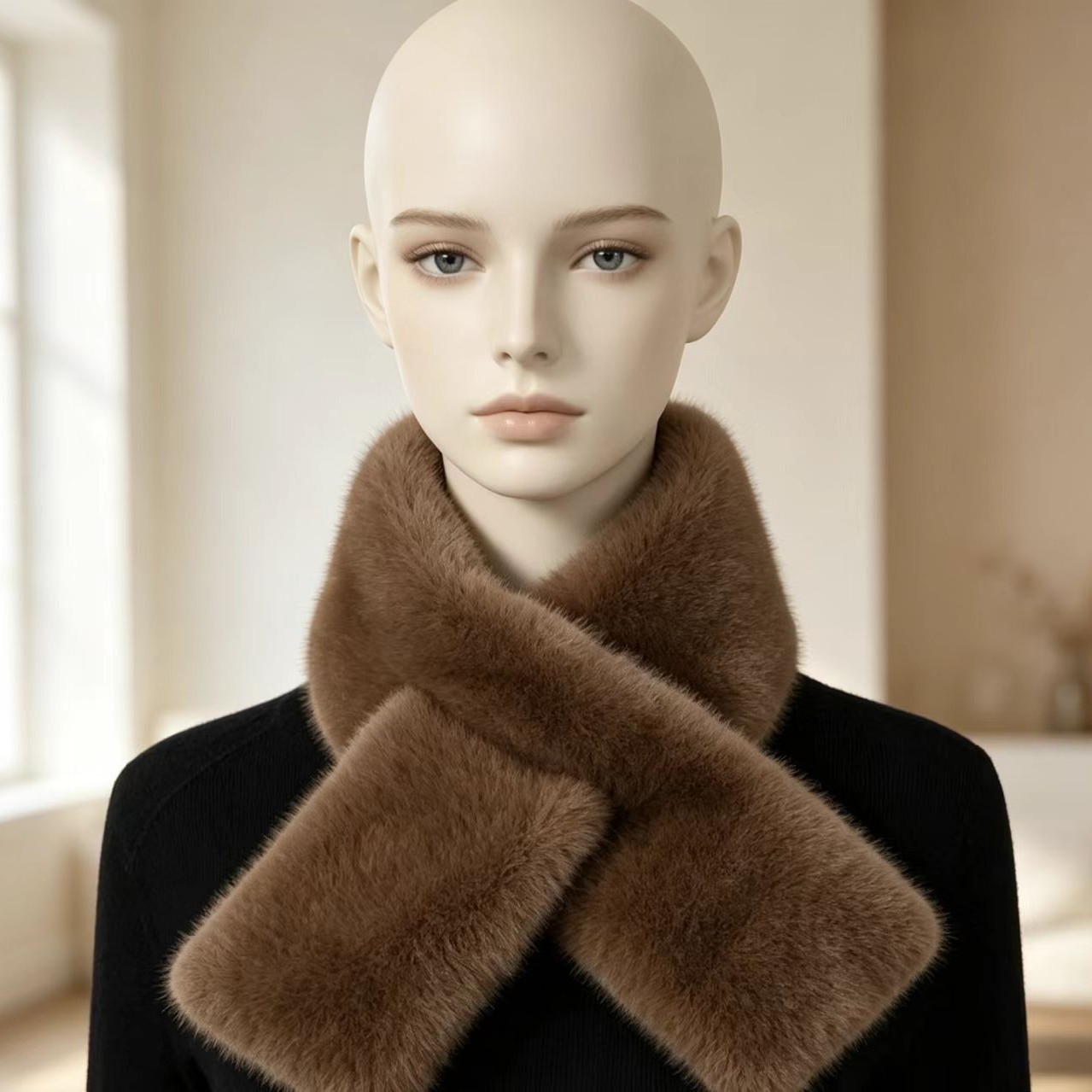 Winter cold-proof neck warmer, faux mink fur, Korean style, versatile, cross-neck wrap, plush, double-sided, warm, thickened scarf