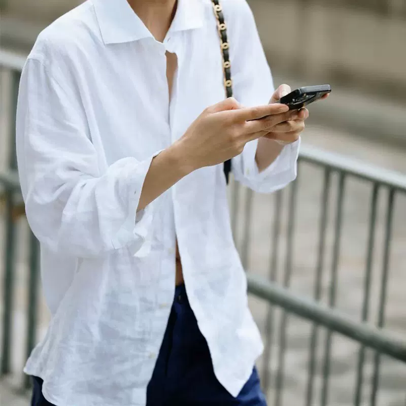 2025纯色刘修身雯同款显瘦极简风棉麻长袖白衬衫女亚麻衬衣