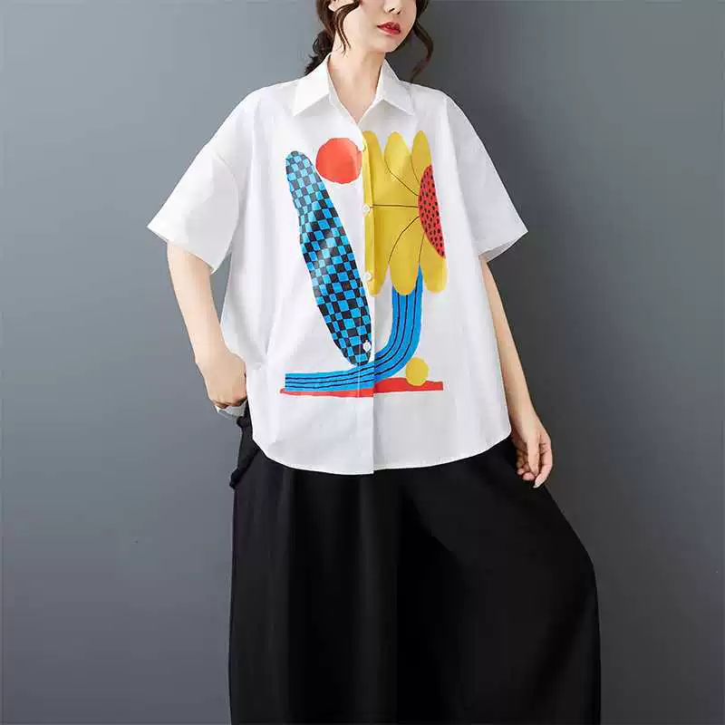 Summer retro colored shirt solar-powered, 3D, loose fit, fitted