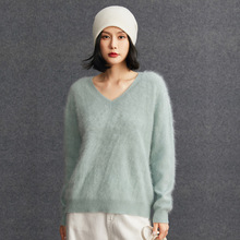 100%纯山羊绒女士长拉绒时尚简约宽松羊绒衫秋冬新款慵懒内搭打底