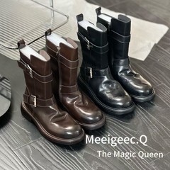 马丁靴女2025年新款秋季粗跟厚底黑色时装靴复古春秋单靴