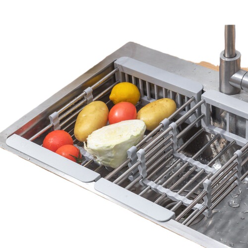 Kitchen sink drain basket drain plate retractable dishwashing and dishwashing tableware placement plate stainless steel pool drain rack