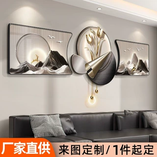 led遥控灯光现代轻奢客厅沙发背景墙装饰画背有靠山三联 餐厅壁画