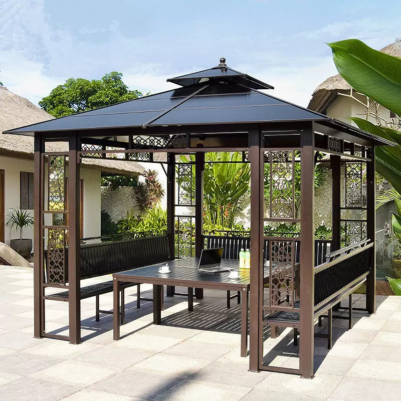 户外凉亭别墅庭院铝合金花园遮阳棚室外新中式楼顶休闲农家乐亭子