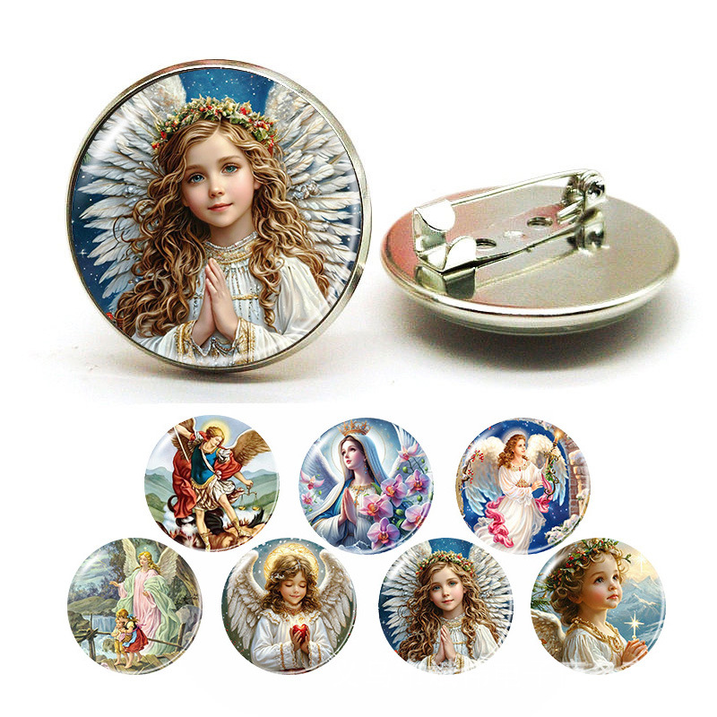 Foreign Trade Accessories European and American Cute Devil Angel Girl Time Gemstone Brooch Badge Clothing Pin Kidsren's Gift